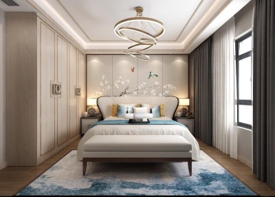 新中式卧室3D模型下载